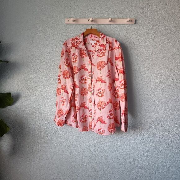 Charter Club 100% linen floral long roll sleeve button down shirt - Picture 2 of 9